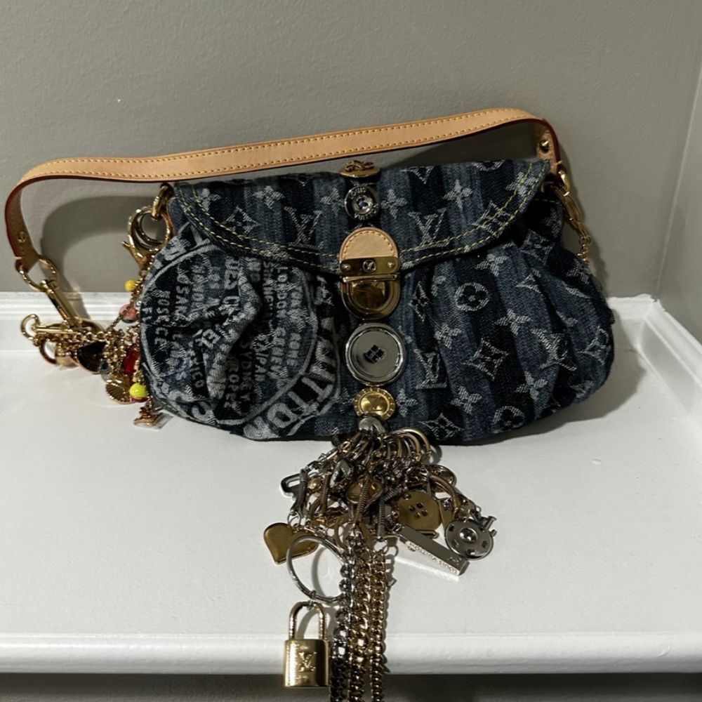 Louis Vuitton Limited Edition Blue Denim Monogram Denim Mini Pleaty Raye Customi
